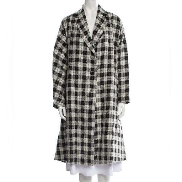 Reformation Plaid Print‎ Swing Coat Black White Women's XS - Picture 1 of 10